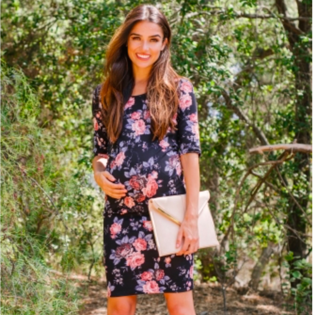Pinkblush Navy Floral Fitted Maternity Dress | Size Small